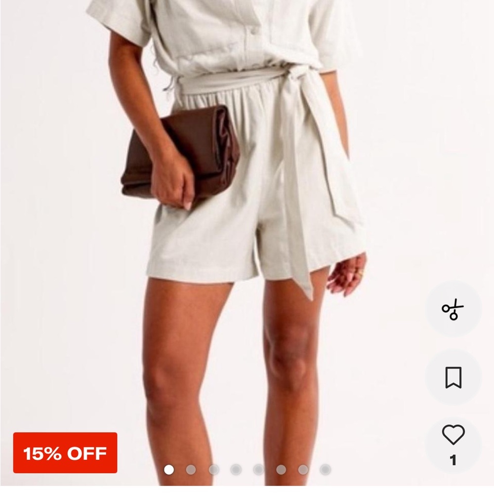 Abercrombie & Fitch brown linen blend utility belted romper - Picture 4 of 4